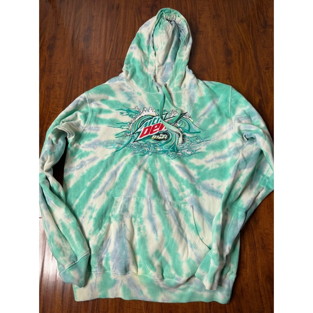 Mtn Dew Baja Blast Tie-Dye Green Fleece Pullover Hoodie Men's Size M Graphic